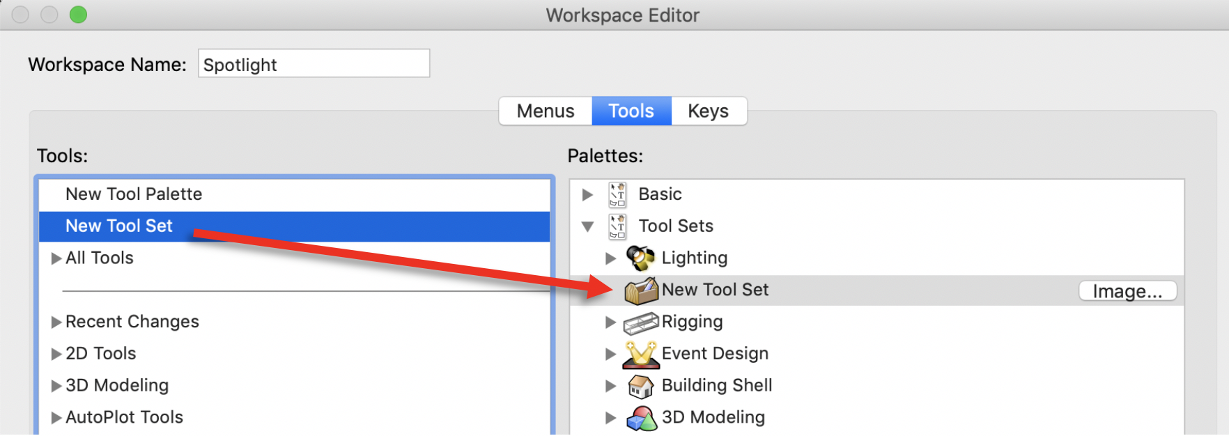 drag New Tool Set drag to Palettes