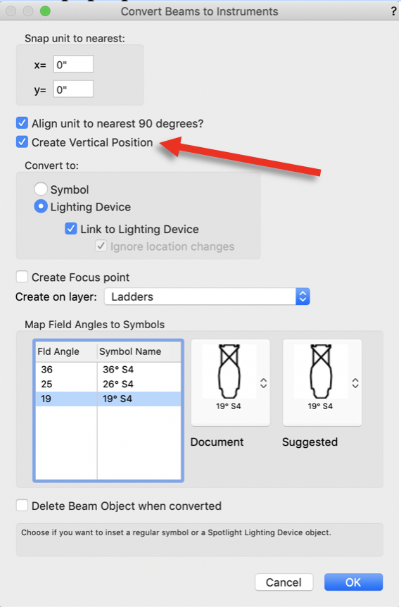 Convert vertical option